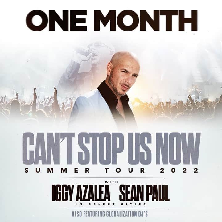 ピットブルのインスタグラム：「ONE MONTH until the #CantStopUsNowTour kicks off with @thenewclassic and @duttypaul!  Grab your tickets now at the link in bio!」