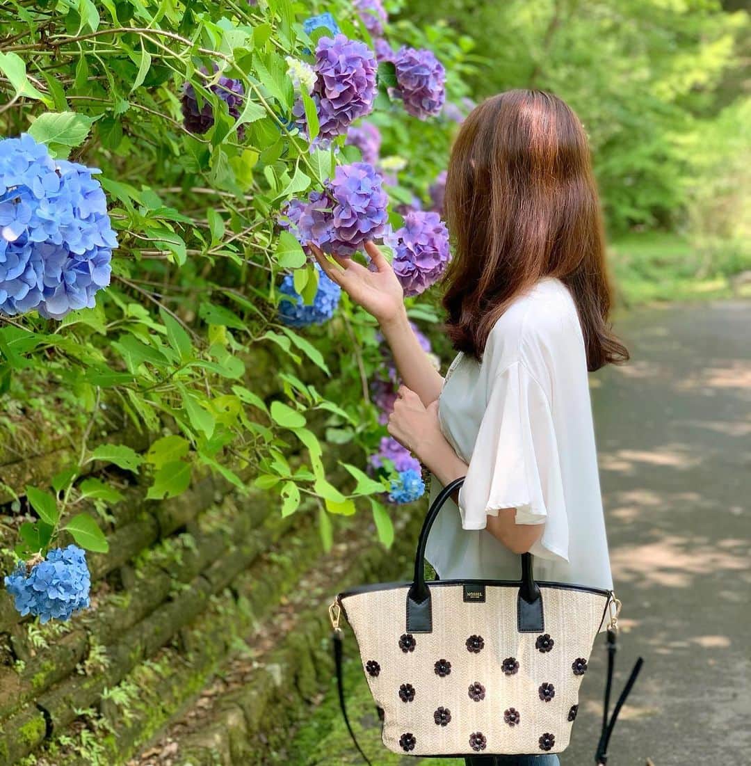 michikoさんのインスタグラム写真 - (michikoInstagram)「new bag ＊ ＊ 猛暑で出掛けるのも勇気がいりますが、最近Get!したカゴバックをお供に今の時期にしか見れない紫陽花を見に行って来ました。 カゴバッグ⬇️ 　 @mosselnewyork  お花のモチーフがとっても可愛く、持ち手やショルダーはBLACKなのでカジュアルになり過ぎないカゴバックです。 中にはポーチが付属されているので、収納もバッチリ！ ショルダーと繋いでバッグにも使えます！ ＊ ＊ ＊ #mosselnewyork #ショルダーバッグ #ハンドバッグ #きれいめコーデ #きれいめカジュアル #bag #カゴバック#夏コーデ #デニムコーデ #あじさい #紫陽花 #fashion #instafashion」6月30日 6時59分 - miccie3030