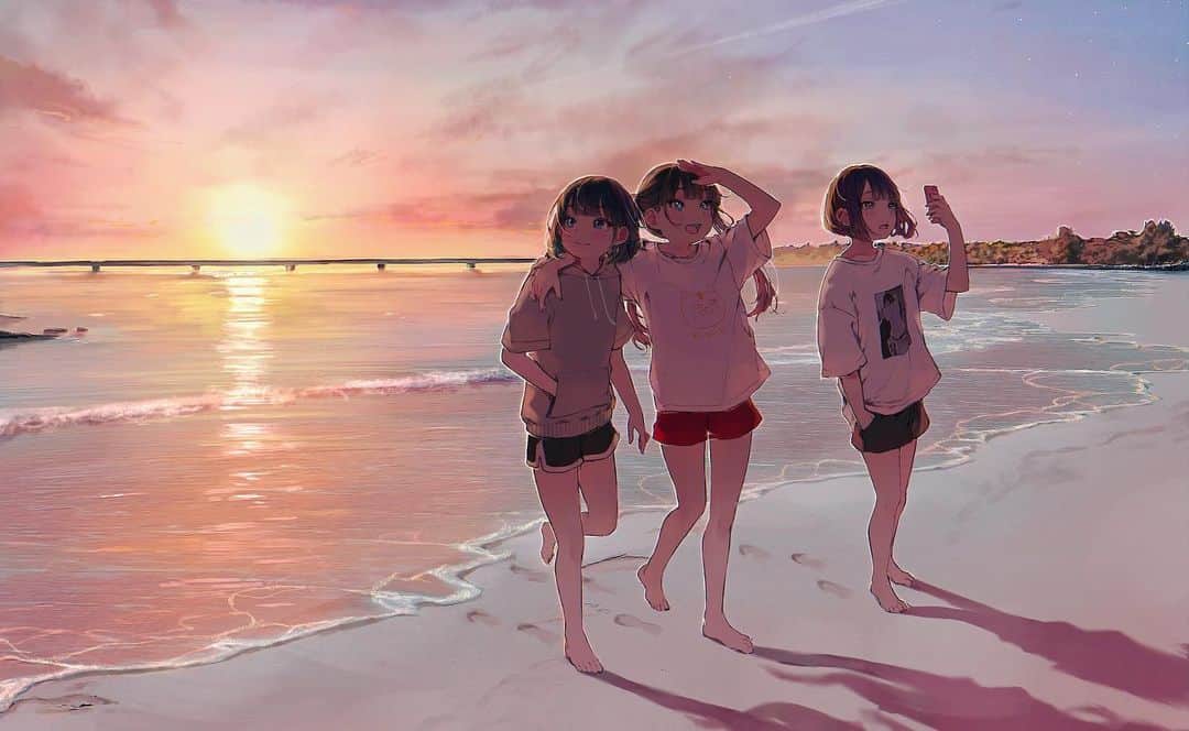 はむねずこのインスタグラム：「have a nice day.  友達たちへのお誕生日絵 #イラスト#illustration#art#海#drawing#일러스트#自創#插图」