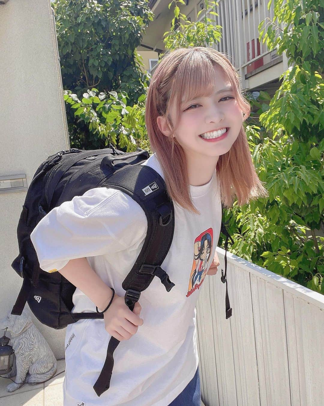 佐藤まりんのインスタグラム：「. 実は日曜から🆕ヘアカラーです。 ピンクかわいい〜 . tops #fr2  bag #newera  . . .」