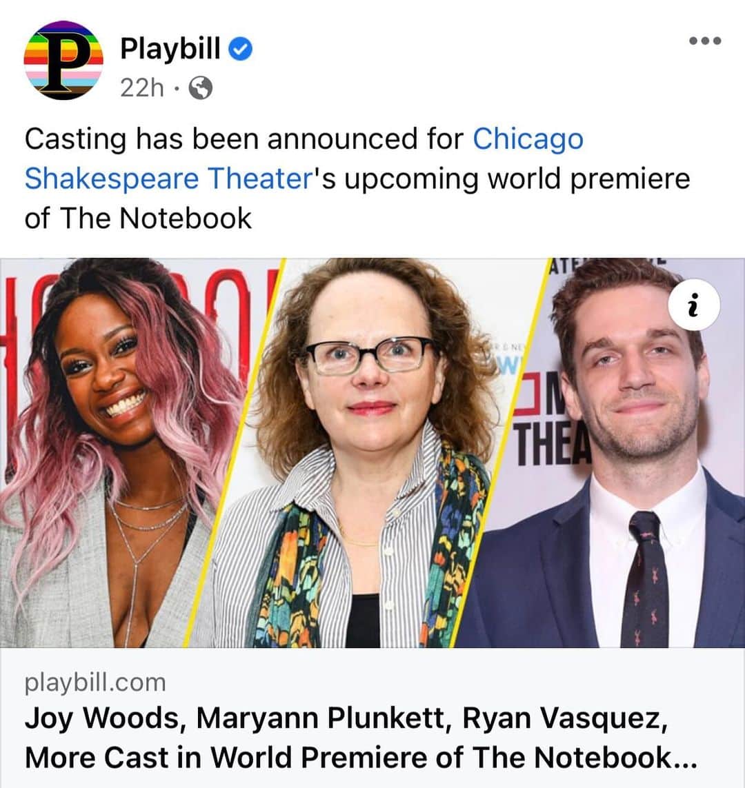 アレックス・ブノワのインスタグラム：「Can’t believe I get to be a part of the World Premiere of @NotebookMusical!! Performances begin at @chicagoshakes September 6, get your tickets now!  Directed by Michael Greif and @schelewilliams, with music & lyrics by @IngridMichaelson, book by @funstetter, and choreography by @K8spelman.   @chicagoshakes @NotebookMusical #notebookmusical」