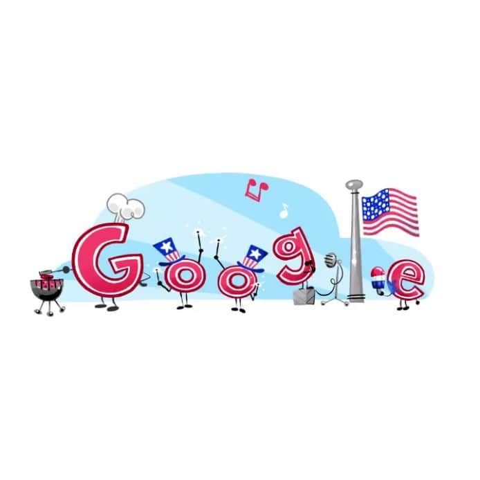 Googleのインスタグラム：「Whether you’re celebrating with a backyard barbeque 🌭 or watching dazzling fireworks 🎆, have a happy Fourth of July. #GoogleDoodle」