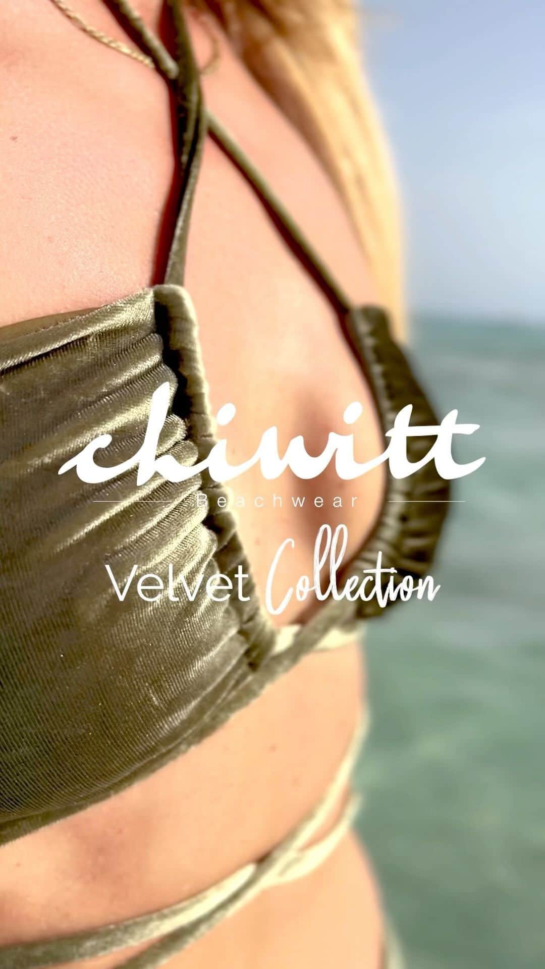 Rahelのインスタグラム：「🔥The velvet bikini in olive is finally back in stock… and guess what, I made the VELVET COLLECTION in ALL BIKINI STYLES *surprise* 😍💁🏼‍♀️ can’t wait to see the pictures of you in these beautiful bikinis ☀️☺️🫶🏼  Check them out @chiwitt1960  👙 Link in bio」