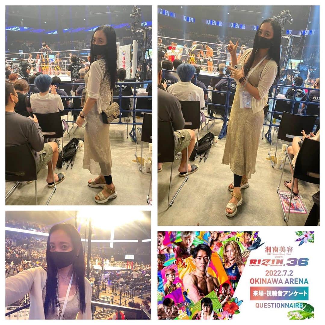 のインスタグラム：「7月2日（土）沖縄アリーナで行われた#RIZIN36 の観戦に行ってきました！台風が来ていましたが、会場の雰囲気は沖縄らしいアットホームな暖かい雰囲気！平本蓮選手と怪物くんの試合は、バンバンパンチ&キックしていく平本蓮選手と固い防御の怪物くん、みてて面白かったです！ #RIZIN36 #沖縄アリーナ #RIZIN #沖縄」