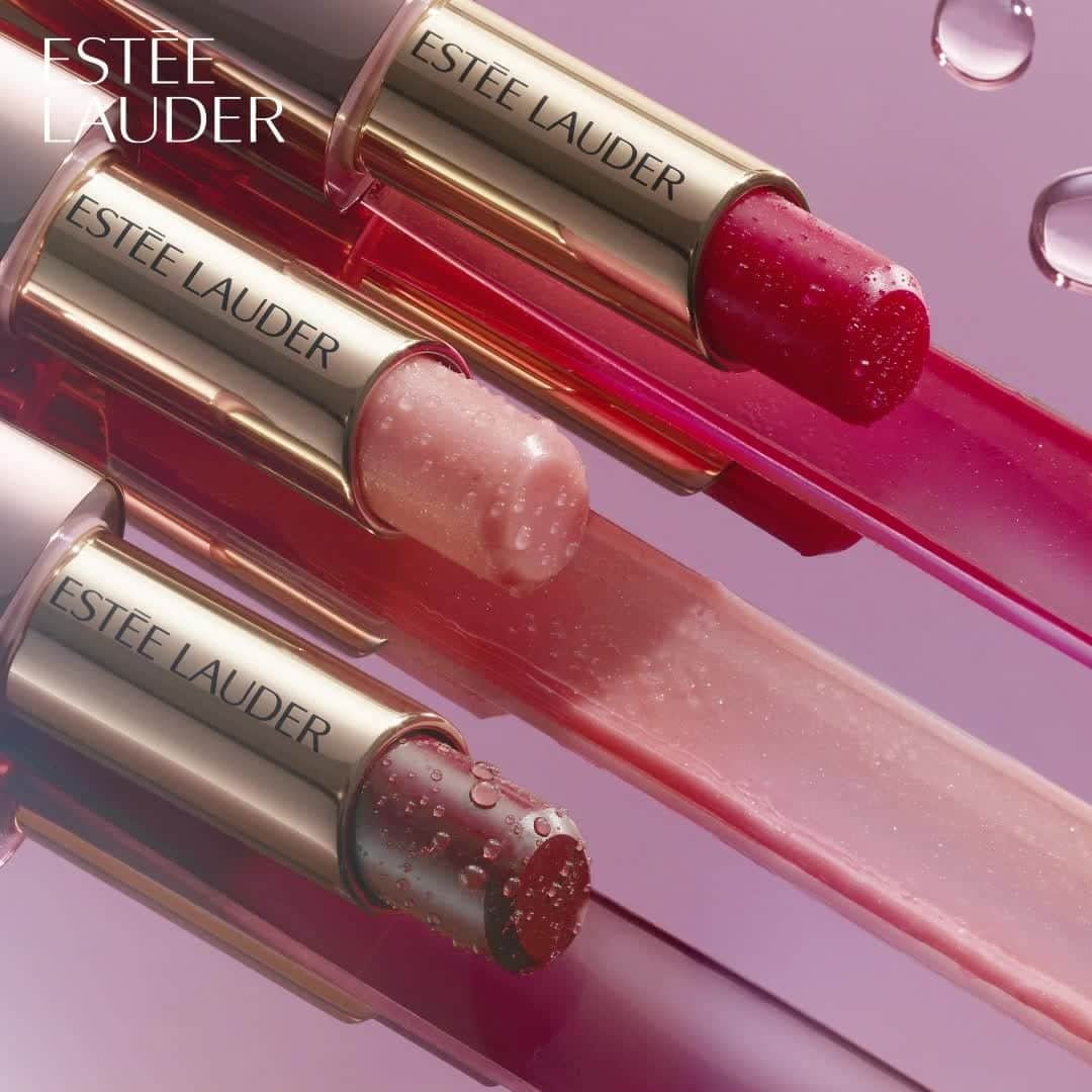 エスティローダーのインスタグラム：「Our new #PureColor Crystal Balms help lock in moisture to give you a hydrated, shimmery look ✨. Tap to shop now. Shades (from top to bottom): Divine Crystal, Love Crystal, Sun Crystal」