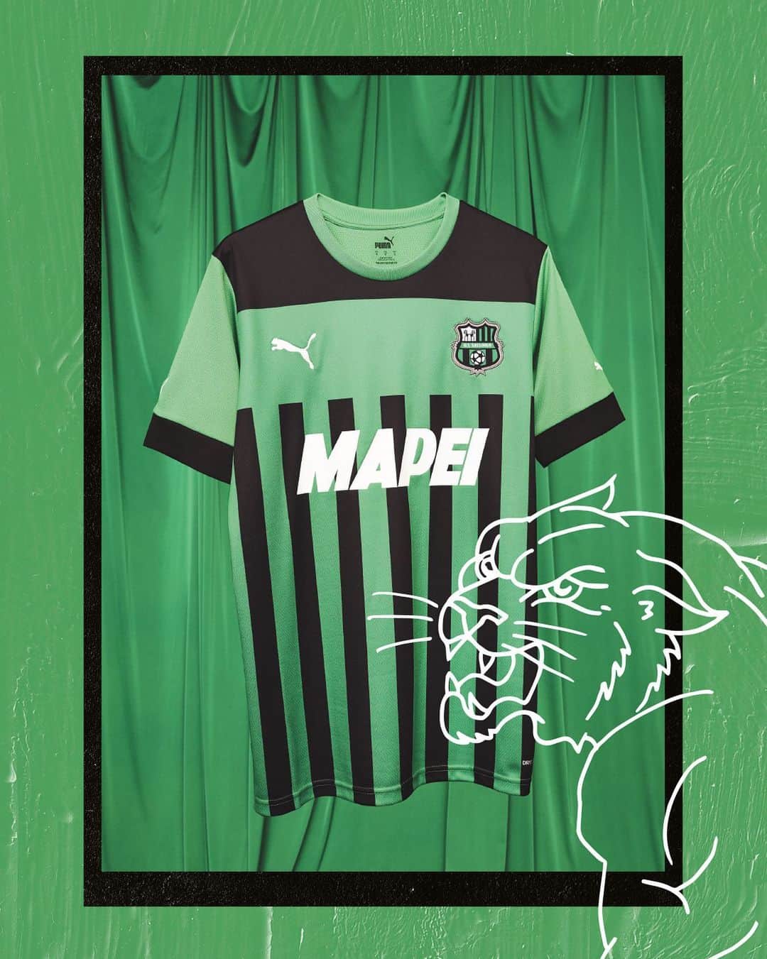 のインスタグラム：「Our new @pumafootball Home Jersey is available now ⤵️  www.store.sassuolocalcio.it 🛒  #ForzaSasol 🖤💚」
