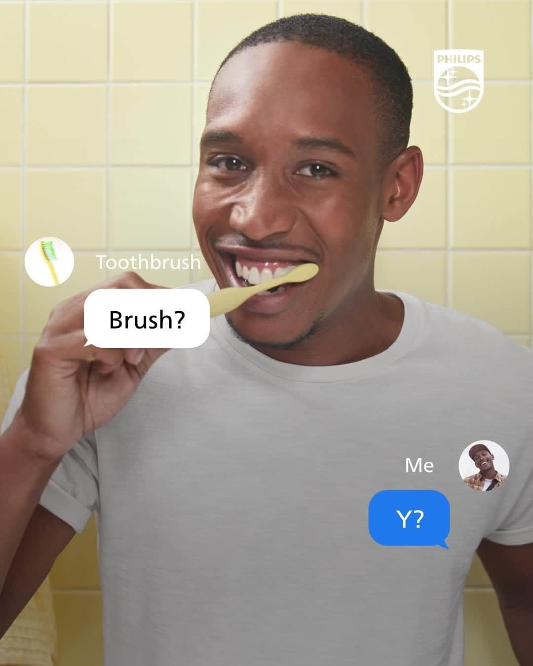 Philips Sonicareのインスタグラム：「For the one-word texter, we’ll keep it brief: Pick up a Philips One by Sonicare for a more efficient clean. Your teeth will thank you. K. Bye.」