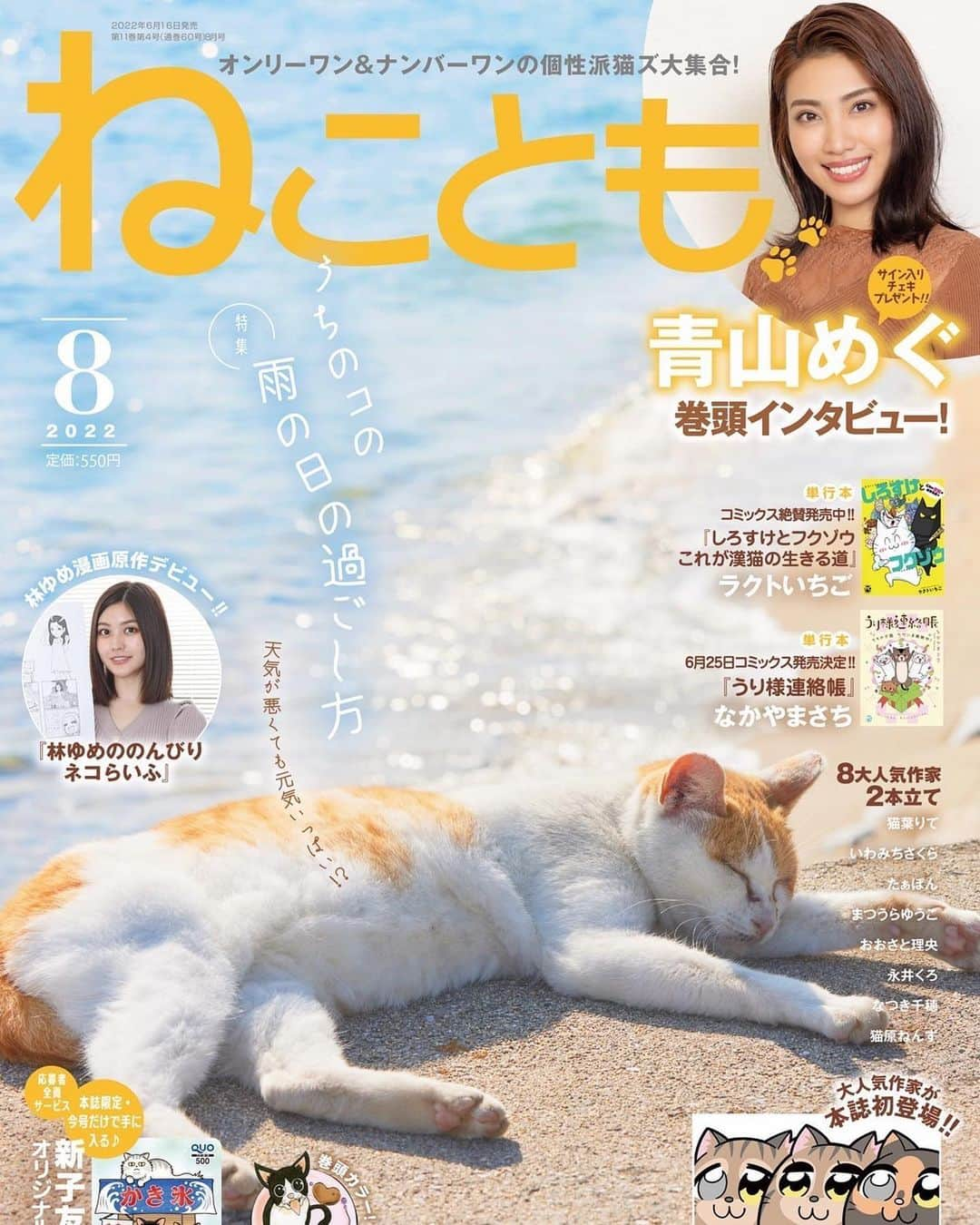 青山めぐのインスタグラム：「. 猫ちゃん専門雑誌#ねことも 2022年8月号」(発行秋水社/発売大都社)発売中😼！  20匹の愛猫についてのインタビュー記事が巻頭に掲載されてます🐾  猫について語ってる時が一番幸せです…🥰  #雑誌 #猫 #保護猫 #秋水社 #大都社 #インタビュー」