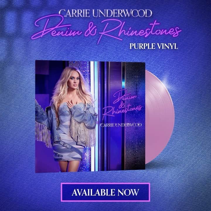 キャリー・アンダーウッドのインスタグラム：「The Denim & Rhinestones purple vinyl is officially here!💜💎 *link in bio」