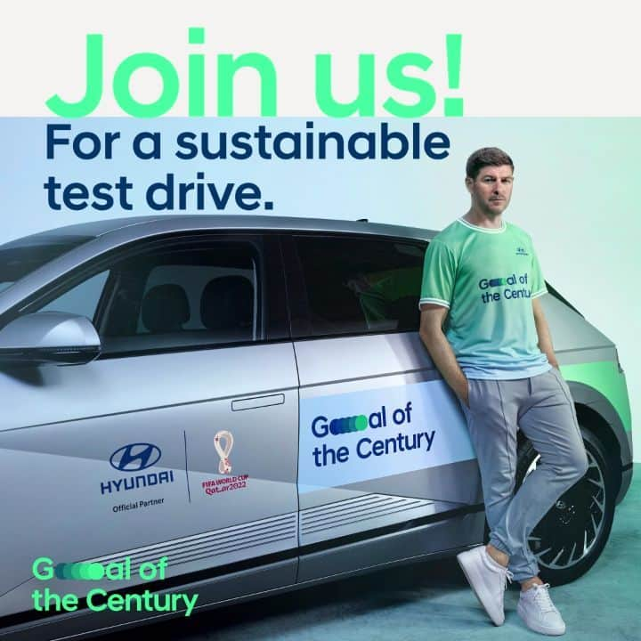 スティーヴン・ジェラードのインスタグラム：「Score your personal Goal of the Century alongside football legend @stevengerrard and win tickets to the FIFA World Cup 2022™.   Join one of Hyundai’s global test drives to support the sustainable movement for a better future and become a Team Century supporter.   Contact your local Hyundai dealer for detailed participation information.  #Hyundai #HyundaiFootball #GoaloftheCentury」