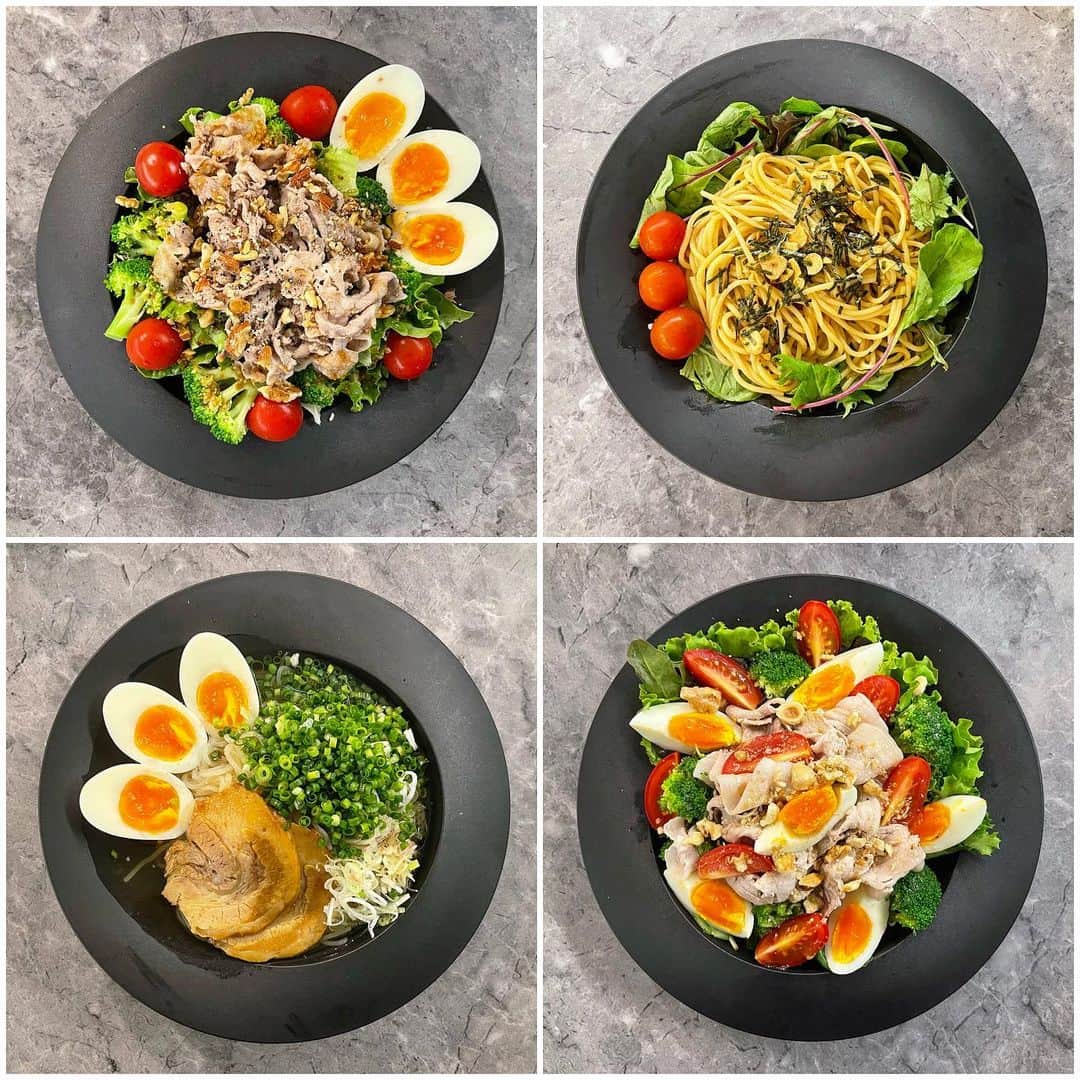 のインスタグラム：「真夏の #AYAごはん 🍽✨ 夏はほぼサラダ🥗ばっかり😂ww 気持ち良くサクサク食べれるので自然と野菜ばかりチョイスしてしまう😅 1枚目のサラダパスタ🍝は、糖質と副菜一気に摂れて良い感じですよ〜😙✨ 海鮮サラダも食べたいけど、ニュースで「アニサキス？」見て怖くなったのでナマモノ系は一旦夏だけストップしてます😰🙌🏼 #毎日猛暑過ぎて食欲激減⤵︎ #とにかく夏バテしないように良く食べなきゃね👍💦」