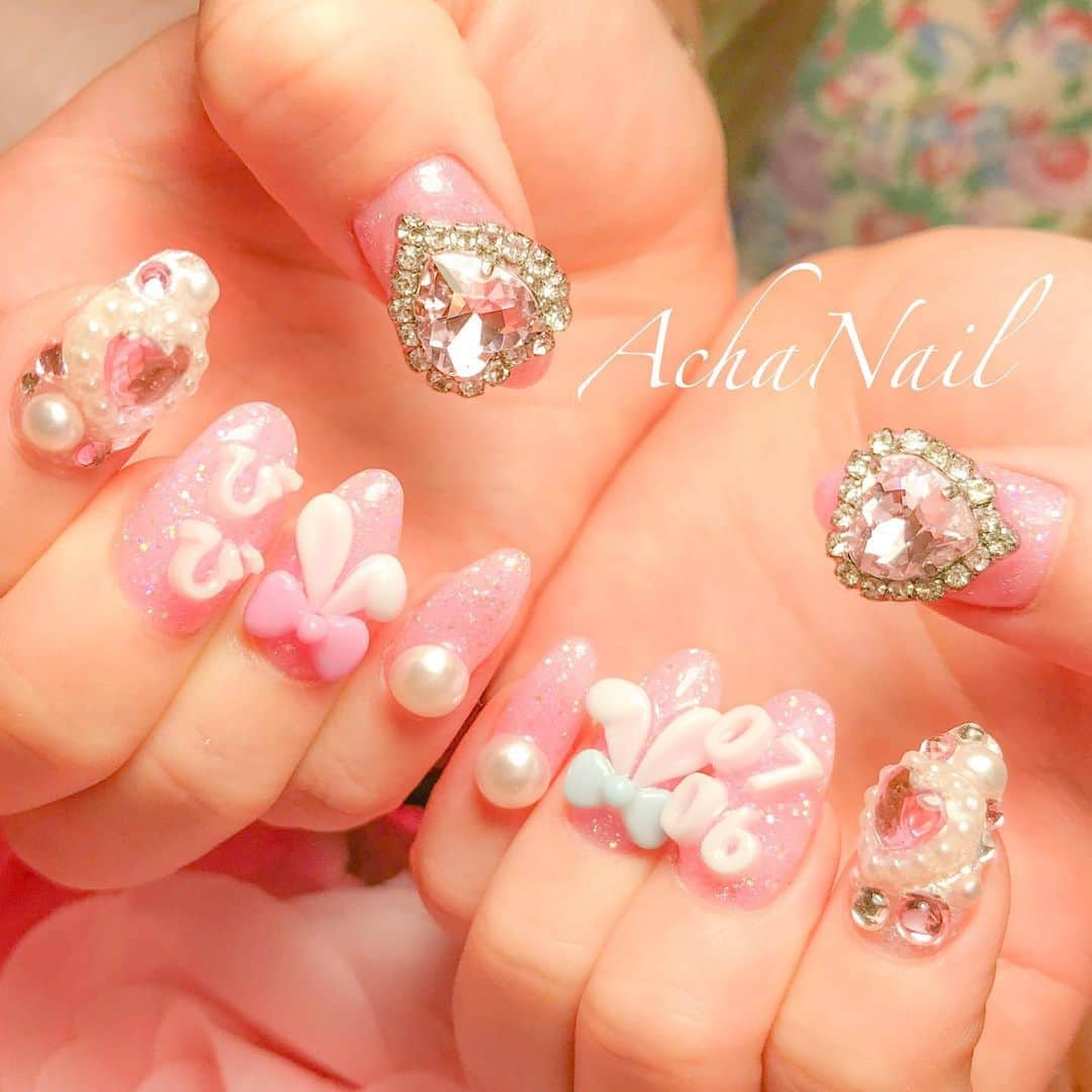 AchaNailのインスタグラム：「推し活ネイル💖 ⁡ https://ameblo.jp/acha-nail/entry-12757427650.html ⁡ 推しメンの名前や誕生日ナンバー（ひらがな＆アルファベット＆数字）を3Dで盛り込むこともできます✨ ⁡ #ネイル #ジェルネイル #フィルイン #フィルイン導入サロン #南池袋 #池袋 #池袋ネイルサロン #ネイルデザイン #推し活 #3Dネイル #ピンクネイル #ハートネイル #バニーネイル #ビジューネイル #敷き詰めネイル  #ゴテゴテネイル #ガーリーネイル #Nails #AchaNail #NailStagram #InstaNails #Nailart #JapaneseNailart #NailDesign #Gelnails #kawaii #네일 #日式美甲 #pinknails #3Dnailart」