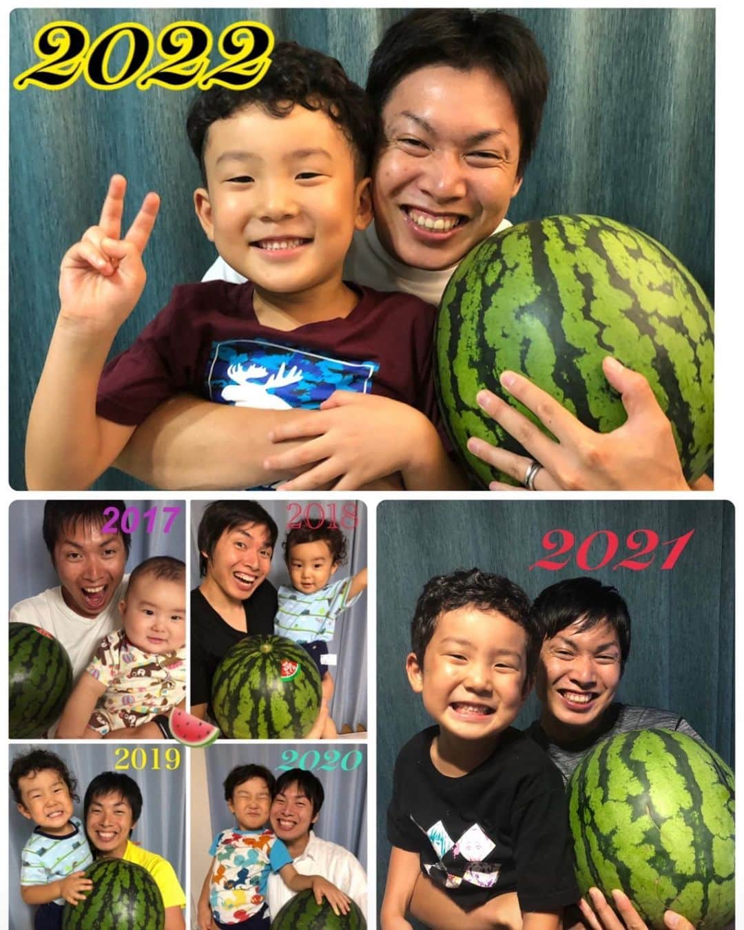 堀畑裕也さんのインスタグラム写真 - (堀畑裕也Instagram)「今年もこの季節がやってきました🍉 毎年、山形県尾花沢産の激甘スイカと共に息子を抱っこしてましたがそろそろ限界が、、、  来年はできるかな😅  そして今日の練習前に生徒達からバースデープレゼントをもらいました😊  Tシャツはツッコミどころ満載の写真でしたがネーム入りのボールペンはこれからメイン練習のデータをバシバシ書いていきます👍  小ガモちゃん達ありがとう🦆  #すいか #尾花沢 #誕生日プレゼント #小ガモ #すごく嬉しかった」8月6日 19時44分 - yuyahorihata