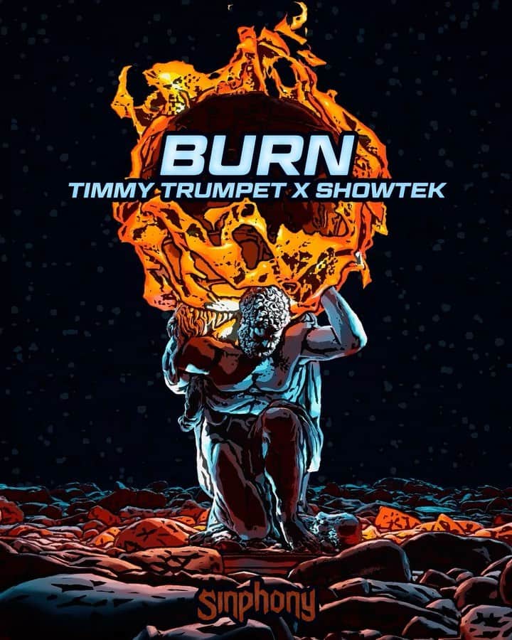 Showtekのインスタグラム：「OUT NOW “BURN” with @timmytrumpet 🔥🔥🔥 We really wanted to make something fresh, something unexpected and different than what’s out there already. This song is such a vibe, it’s beautiful & a little spiritual. We hope you love it as much as we do! 🔥🔥🔥」