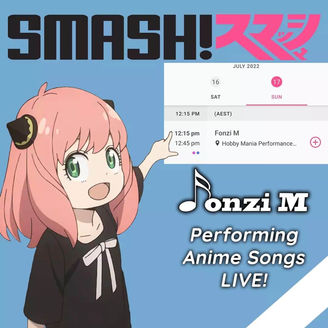 Fonzi Mのインスタグラム：「If you're attending @smashcon this weekend, I'll be playing some anime songs LIVE on Sunday!  Time and location listed in the picture, but I'll also be hanging around the con throughout the weekend as well :)」