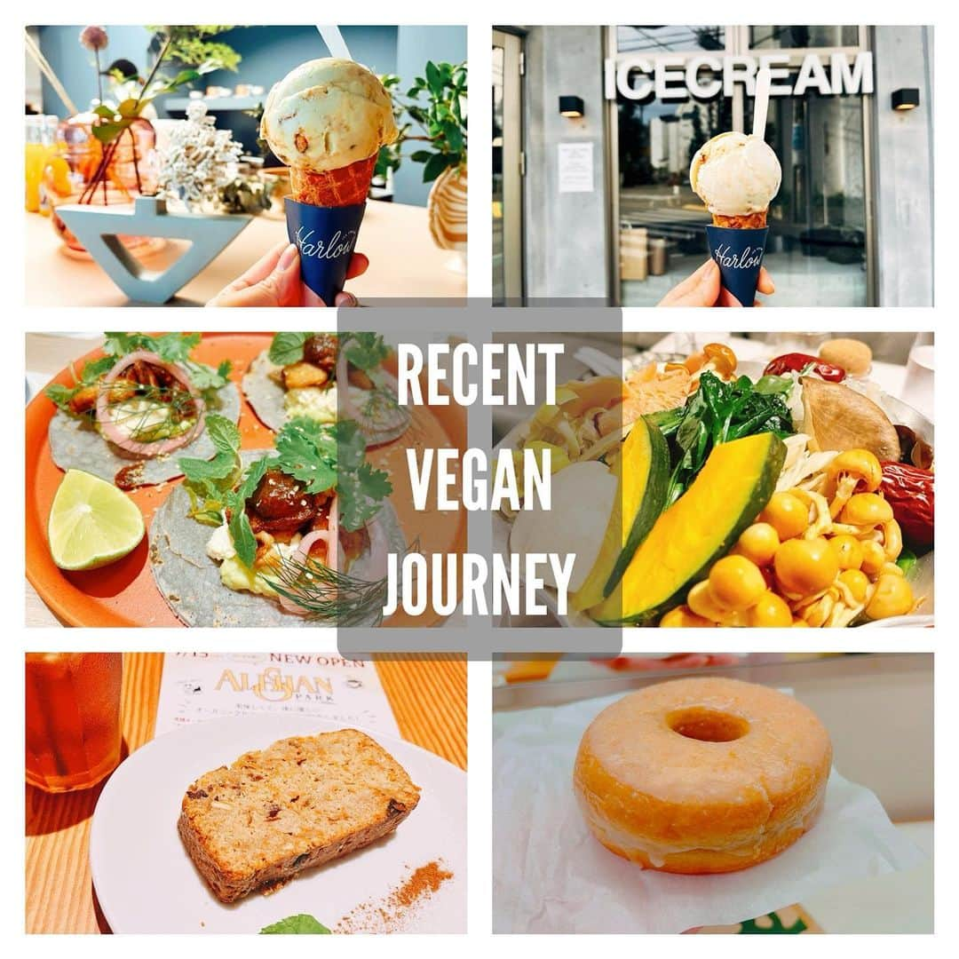 ソニン クッキングのインスタグラム：「. “Recent VEGAN Journey” 最近お店で食べたヴィーガン料理たち。  ① @foodlab_tsukiji  薬膳鍋のお店で、ヴィーガンコース対応。ヴィーガンの薬膳鍋ってあまりないので本当に嬉しい。名前の通り研究を続けていくのが定義らしく、更に向上していこうとヴィーガンのメニューも増やしていってくれるようです🤭今後も期待しちゃう♪  ② @hempcafetokyo  以前来た場所だと思ってたらお店の内容自体が変わったそうで、エスニック系でヘンプを使ったお料理ですが、本当に美味！ヴィーガンじゃないお友達も大絶賛❣️(お友達はビビンバを。少し頂いたけど最高でした)  ③ @alishanpark  老舗中の老舗！ヴィーガンの食材やオーガニックの商品(輸入系)と言えばアリサン！アリサンさんのカフェが代々木公園に出来ると言う事で、レセプションにお邪魔しました。朝7:30から開いてるらしく、焼きたてのクッキーやマフィン絶対食べにきたい😍  ④ @starbucks_j  スターバックスの新しくプラントベースラインとして何商品か出た中、リニューアルとしてシュガードーナッツがPBに。正直、今日本で食べれるヴィーガンドーナツの中で一番好きかも。とても軽くシンプル。カフェチェーンでこのクオリティは結構驚愕レベル。🍩  ⑤ @harlow_icecream  毎日食べたい。中毒レベルで美味しい。ヴィーガンと普通のと両方あります。大体コーンが食べられないのでカップで選ぶけど、ワッフルコーンがヴィーガン。これも含めて全て手の込んだ味で、近所だったら確実に太る。🍨でも私は初めて行ったあと1週間後に行きました(笑)(7枚目)  #ヴィーガンレストラン　#ヴィーガン対応　#ヴィーガンカフェ　#ヴィーガンレポート　#プラントベース #ソニンヴィーガンセレクト　#ベジタリアン対応 #VeganInTokyo#VeganInJapan#VeganRestaurant#VeganCafe#PlantBasedFood#PlantBasedInJapan#PlantBasedInTokyo」