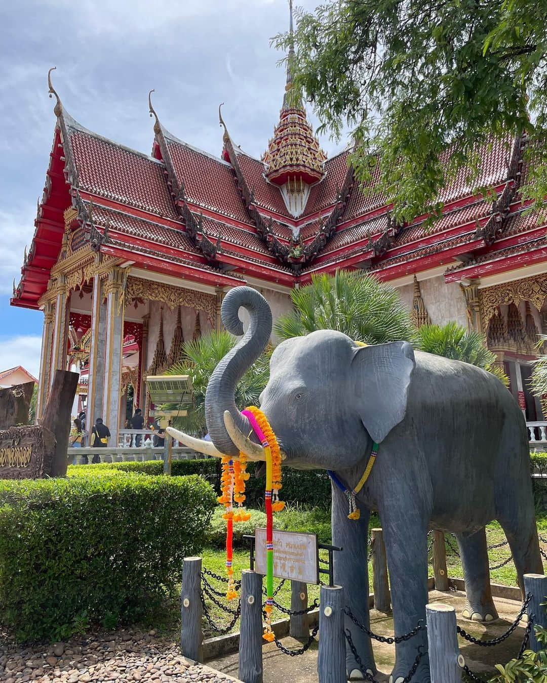 みまるのインスタグラム：「プーケット観光🐘🛕🌟🛺🍨 有名なパワースポットシャロン寺院✨ ミラクルを呼び起こす寺院らしい🤣👏 とりあえず爆竹の音がすごかった笑笑  オールドタウンは日曜日にだけ開催の サンデーナイトマーケットに行った☝️ 屋台がたくさんで人も多くて楽しかった😆😆😆 ホッケンミーという焼きそばみたいなの初めて食べたけど好き🧡 カラフルで可愛い街❤️🧡💛💚💙  #みまる #mimaru #🇹🇭 #海外移住 #タイ #バンコク #タイ移住 #バンコク生活 #bangkok #thailand #海外生活  #海外旅行  #ナチュラルライフ #干物女 #自由人 #youtuber #バンコク情報  #みまるチャンネル #在タイ日本人 #在タイ #バンコク駐妻 #phuket #オールドタウン #シャロン寺院 #プーケット旅行 #プーケット観光 #サンデーナイトマーケット #oldtown #プーケットグルメ #ホッケンミー」