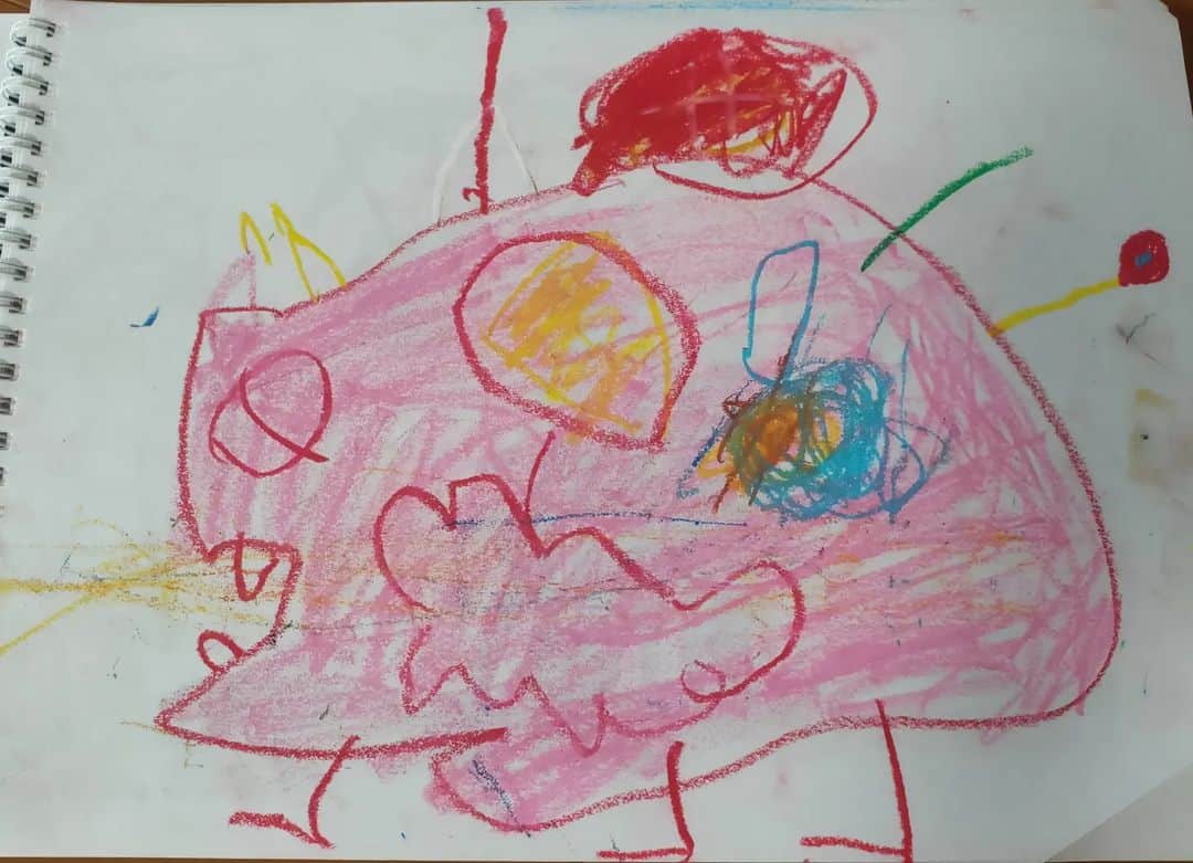 宮下ともみのインスタグラム：「タイトル 【ファイヤードラゴン】 幼稚園のお絵かき帳の一枚。 長男4歳の絵🎨」