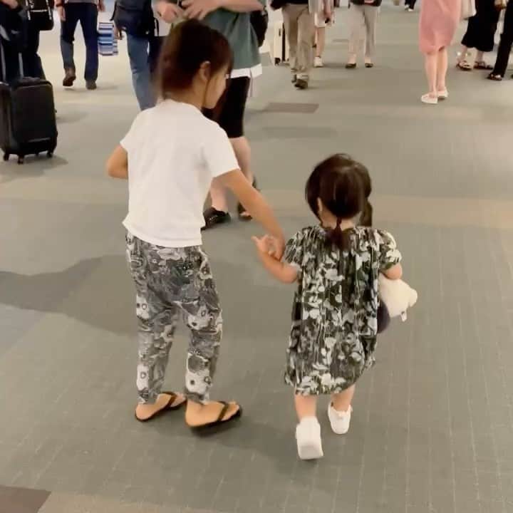 申真衣のインスタグラム：「🐬👧🏻💓👶🏻🐼  T-shirt @uniqlo_jp  pants & dress @bonpoint  sandals @havaianas.japan  shoes @asics_japan  🐬 @douglastoys  🐼 @jellycat_japan」