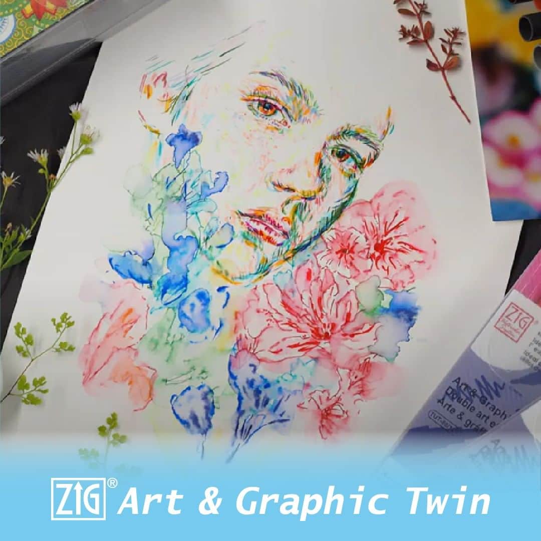 Kuretakeのインスタグラム：「"ZIG ART & GRAPHIC TWIN "は、0.8mmの細芯とやわらかい筆芯がついており、スケッチ、イラストなどに最適です。  柔軟で耐久性のある筆先は絵筆のようになめらかで、簡単に色を混ぜたりぼかしたりすることが可能です。 0.8mmの細芯は、一定の太さの線を引くことができ、細かいパーツに適しています。  "ZIG ART & GRAPHIC TWIN", the 0. 8 mm fine tip and the flexible brush tip are fit for sketching, illustrating, cartooning, and rubber stamps.  A flexible and durable brush tip offers smooth, non-resistant strokes and easy blending, similar to a paintbrush. The hard 0.8mm fine tip draws a consistent line size and is ideal for detail work in smaller spaces or writing.   #kuretake #kuretakezig #zig #呉竹 #kuretakeWWM2022 #WorldWatercolorMonth #WorldWatercolorMonth2022  #kuretakebrushpen #watercolorillustration #kuretakewatercolors #kuretakebrushpen #watercolorbrushpen #artandgraphictwin #watercolorvideos #watercolorpainting #kuretakewatercolors #paintingvideo」