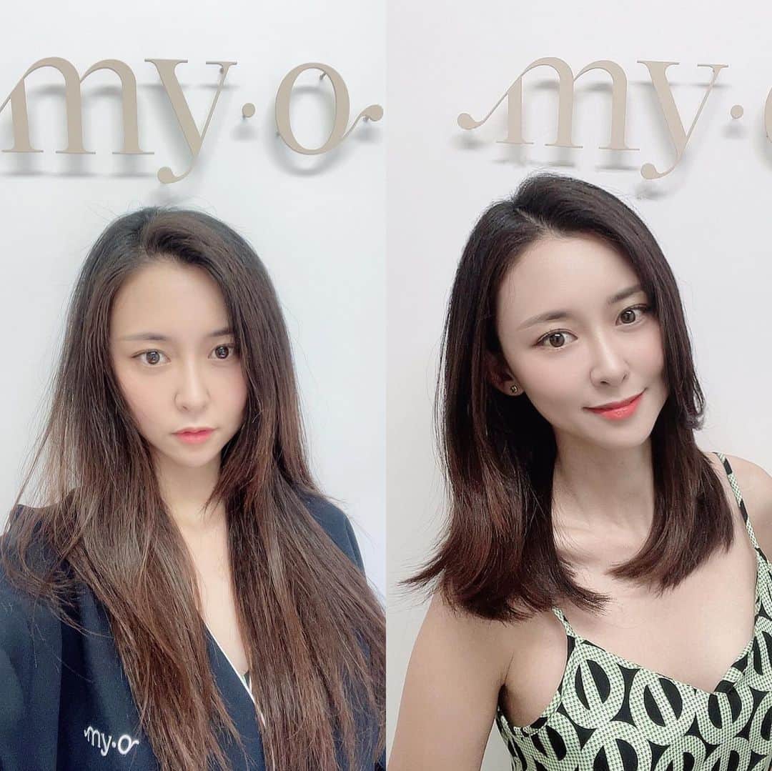 ホ・ヨンジュ のインスタグラム：「긴머리 바이바이💇‍♀️  #단발대통령 묘정언니 짱😉  @my.o_ #마이오헤어 #내돈내산 #중단발」