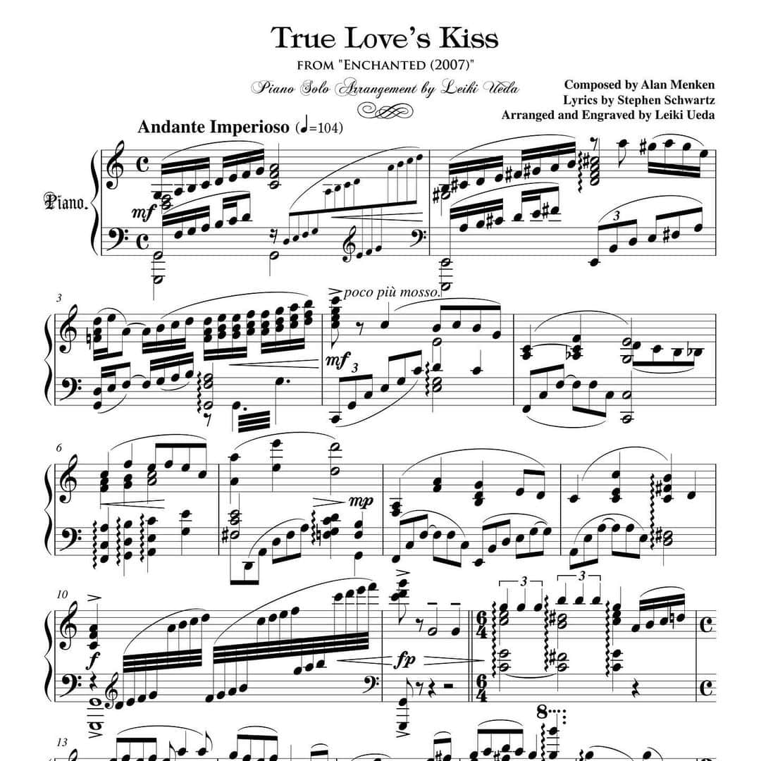 Leiki Uedaのインスタグラム：「My new arrangement is published! “True Love’s Kiss” from Enchanted.  Stay tuned for the video!  ♬Sheet Music: https://www.musicnotes.com/l/V2fM8」