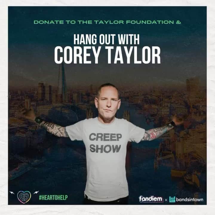Stone Sourのインスタグラム：「There's still time to donate for a chance to hang out with Corey Taylor in London!  Your donations will go towards the newly formed The Taylor Foundation, which supports and uplifts military veterans and emergency personnel living with Post-Traumatic Stress Disorder (PTSD).  Donate to Win using the code COREY100 at checkout for 100 BONUS ENTRIES at http://fandiem.com/coreytaylor」