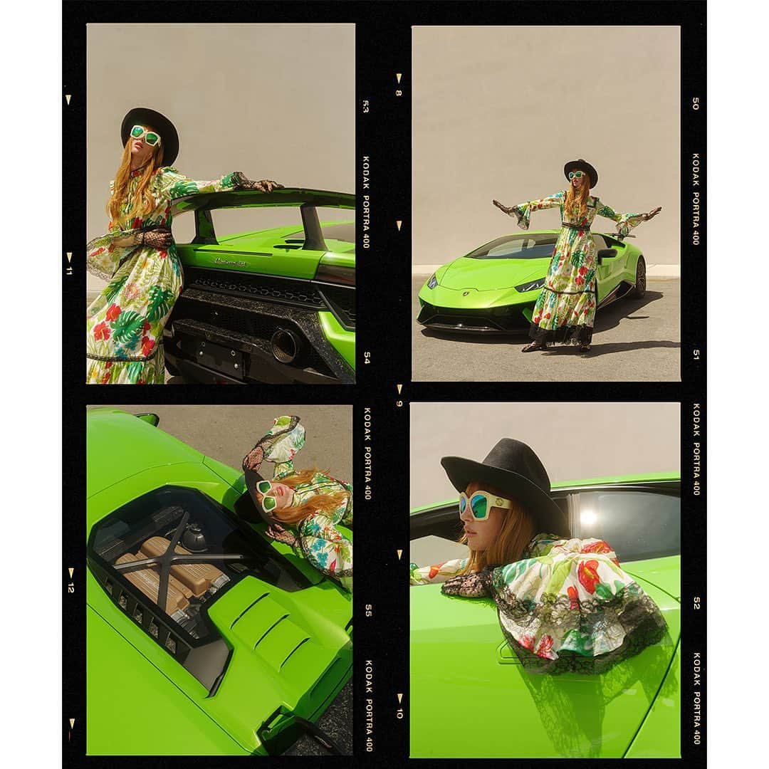 Faith Picozziのインスタグラム：「Gucci x Lamborghini 5️⃣ 📸 @filip.milenkovic 🎨 @faithpicozzicreative @filipandfaith 👗 @gucci @alessandro_michele @lamborghini #fashion #lamborghini #gucci @faithpicozzi」