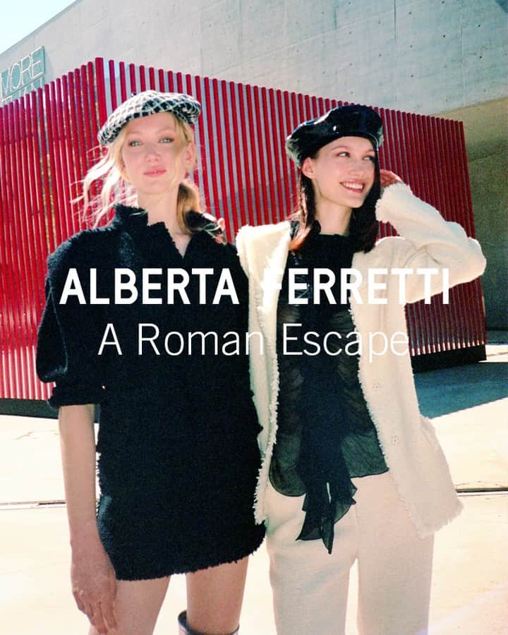 アルベルタフェレッティのインスタグラム：「"A Roman Escape" Embark on a carefree adventure through the streets of Rome wearing the new romantic-at-heart Alberta Ferretti Pre-Fall 2022 pieces. Discover the collection now via link in bio and in our Boutiques.  #ARomanEscape #AlbertaFerretti #PreFall2022」