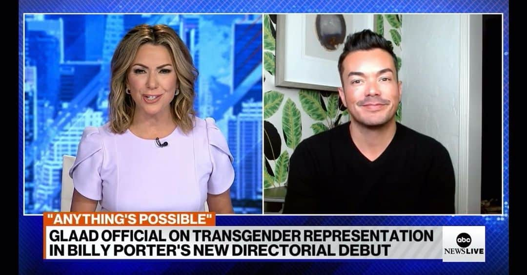 アンソニー・ラモスのインスタグラム：「Thanks for having me @abcnewslive 📺  So happy that everyone can see @anythingismovie which is out now!   The script was a 2019 pick for the GLAAD List and look now it’s a major film directed by the icon @theebillyporter 💫  @glaad @primevideo @orionpictures」