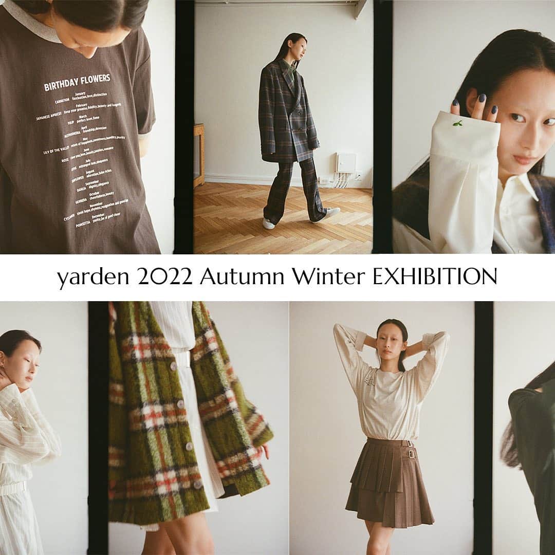 PORINのインスタグラム：「本日から yarden22AW展示会🌱  リンガーTはフロントに月ごとの誕生花と花言葉を、バックには架空のレコード会社「借景レコード」のロゴや、今伝えたいメッセージをプリントしました。 手描き文字を刺繍し、ミモザの絵ををプリントしたジャケットやロンT、袖口にさりげなく新芽🌱を刺繍したシャツ、段違いのプリーツスカート、フレアパンツにレイヤードできるタイトスカート、もちろん定番のチャイナシリーズも。 まだまだたくさん！ ユニセックスものも多いので、 ぜひ気軽に観に来てね🍀  📍7/23-25  「yarden22AW展示会」 〒150-0041​　 東京都渋谷区神南 1-9-7 丸栄ビル 101 私は23と25終日在廊致します。」
