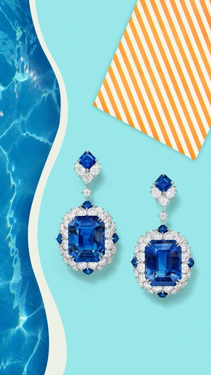 ハリー・ウィンストンのインスタグラム：「Dip your toes into the cooling hues of sapphires with this pair of #highjewelry earrings.  Tap the link in bio to ease summer’s heat with breezy jewels from #HarryWinston.」