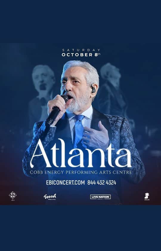 Ebiのインスタグラム：「Ebi live in Atlanta🇺🇲 Saturday October 8th, 2022 At Cobb energy performing arts centre . Tickets: www.Ebiconcert.com  844 432 4324 . هشتم اکتبر در "آتلانتا" به دیدارتون خواهم آمد. به امید دیدار❤️ . #Ebi #theloveproject #withyoufoundation #Emhproductions #Livenation #atlanta」