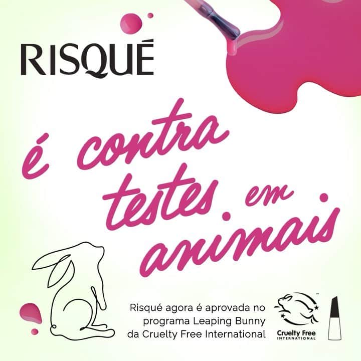 Risqueのインスタグラム：「Temos orgulho de contar que somos mais uma marca que se une à causa animal: Risqué conquistou o selo cruelty-free, provando que é contra testes em animais e lembrando sempre que a vida pode ser mais colorida com a gente. 🐰 💅    #RisquéCrueltyFree #RisquéEsmaltes  #TáNasNossasMãos #CrueltyFree」
