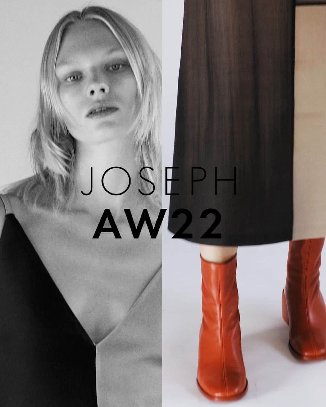ジョゼフのインスタグラム：「Discover the Autumn Winter 2022 collection.   Effortless silhouettes are underpinned with the craftsmanship of the Paris Atelier, using refined fabrics and artisanal techniques to bring a sense of elegance and ease to the everyday.   Co-Creative Directors: Anna Lundbäck Dyhr and Frederik Dyhr Videographer: @martinsenyszak Stylist: @smrichardson1 Casting: @piotrchamiercasting Models: @jen___thomson and @vilmasj Hair: @keiterada Makeup: @gemmasmithedhouse  #JOSEPHfashion」