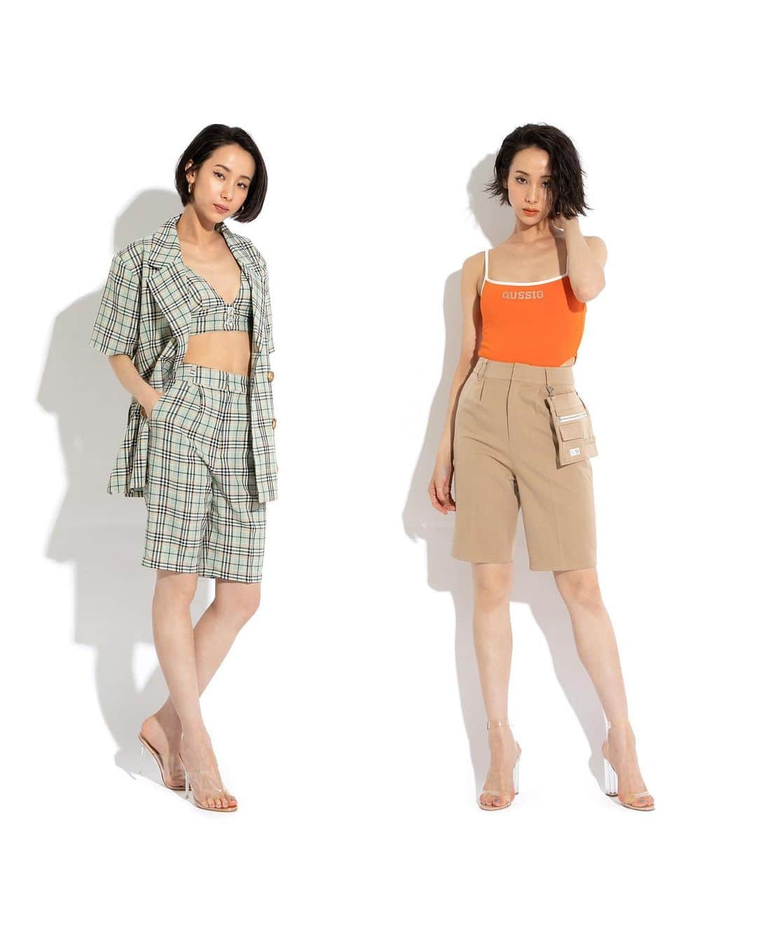 QUSSIO RTW from Tokyoのインスタグラム：「🧡QUSSIO Summer SALE🧡 期間中商品がランダムに追加！MAX70%OFFのSUPER SALE!!  本日より下記商品がSALEに追加💣  ◼︎HALF SLEEVE SLIT JACKET  70%OFF (3Color : Check/Beige/Pink)  ◼︎BELTED SLIT JACKET   70%OFF (2Color : Check/Beige/Pink)  ◼︎BERMUDA POCHETTE PANTS 　70%OFF (3Color : Check/Beige/Pink)  ◼︎INNER SUIT BUSTIER 　80%OFF (3Color : Check/Beige/Pink)  ◼︎KIRA KIRA LOGO BODY SUITS  50%OFF (3Color : Orange/Black/Peacok)  ◼︎KIRA KIRA LOGO BODY SUITS 70%OFF  (2Color : Pink/Purple)  #qussio #クーシオ　#fashion #sale #ss22 #sale_off」