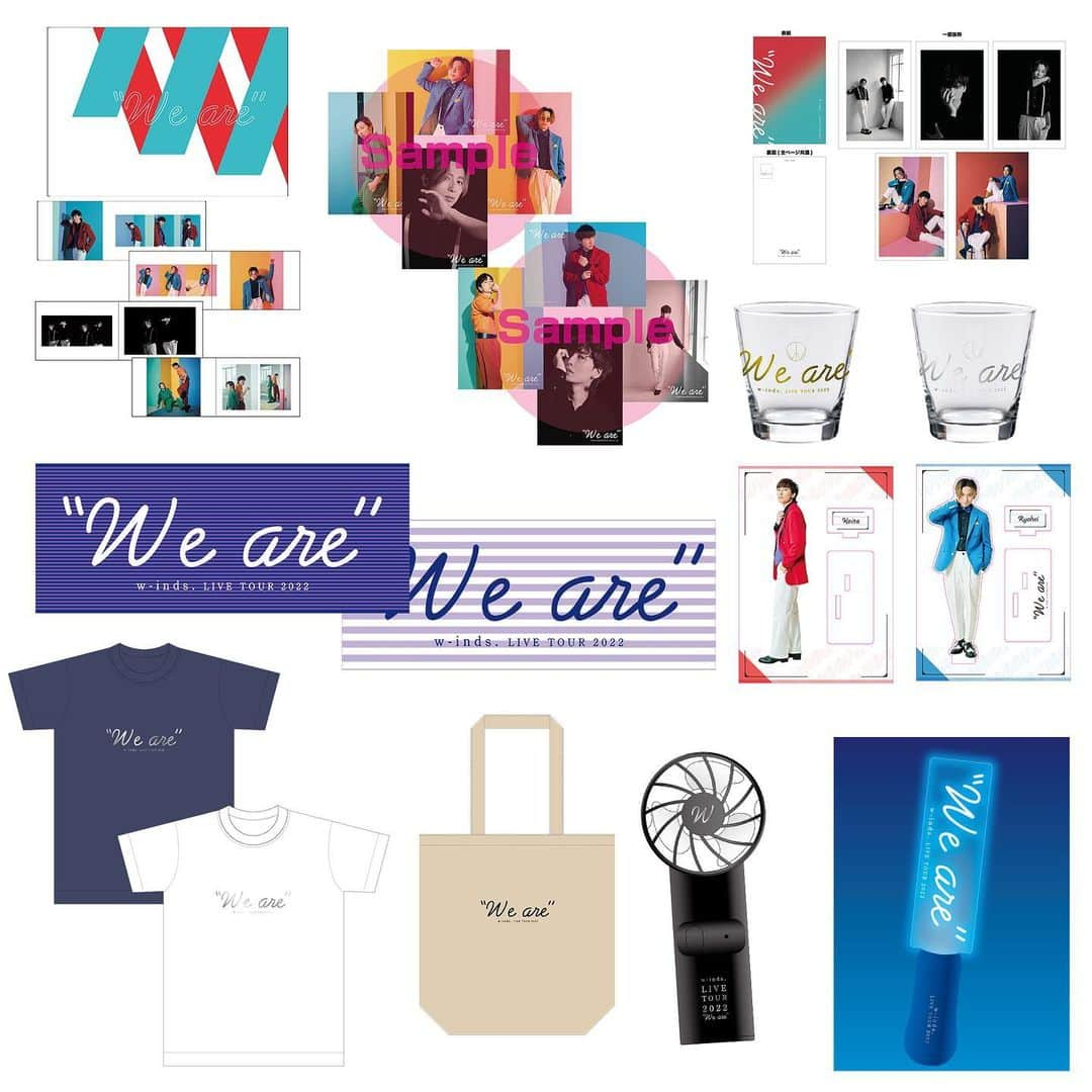 w-inds.のインスタグラム：「「w-inds. LIVE TOUR 2022 “We are”」GOODS  ▷パンフレット ￥3,500 全36ページ(表紙周り含む) サイズ：A4  ▷ポストカードブック ¥1,500 14枚綴り（+表紙付き）  ▷フォトセット(RYOHEI/KEITA) 各￥500 4枚セット  ▷アクリルスタンド(RYOHEI / KEITA) 各￥1,500 サイズ：W100×H140mm×D3mm  ▷サインライト ￥2,000 サイズ：アクリル55×265mm 発光色：ブルー  ▷フェイスタオル(A/B) 各￥2,000  ▷Tシャツ カラー：ネイビー／ホワイト サイズ：S／M／L／XL 各￥3,500  こちらのツアーグッズに関しましては8月5日12:00よりRISINGPRODUCTIONオンラインショップでの通販も開始させて頂きます。  #LIVETOUR2022_Weare #w_inds」