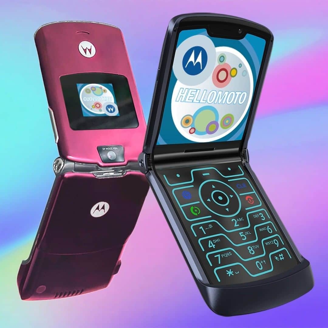 のインスタグラム：「HAPPY BIRTHDAY, RAZR! 🥳  razr is a 2004 trend we're happy came back✨  What other 2000s trends do you think we should bring back? 🙂🌈💿💗🎱 (plz don't say low-rise jeans 😅)」