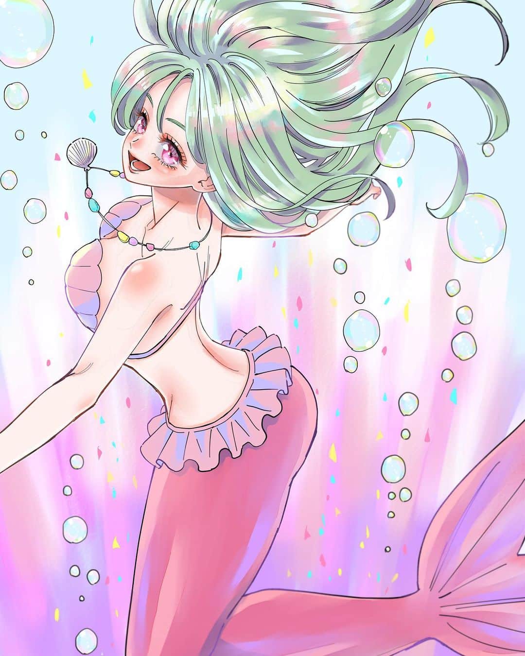 のインスタグラム：「人魚えみかたん🐚🫧  ちょちょっとラクガキでも しよっかなーと思ったのに 気づいたら楽しすぎて 半日経ってました🤣  #君がトクベツ」