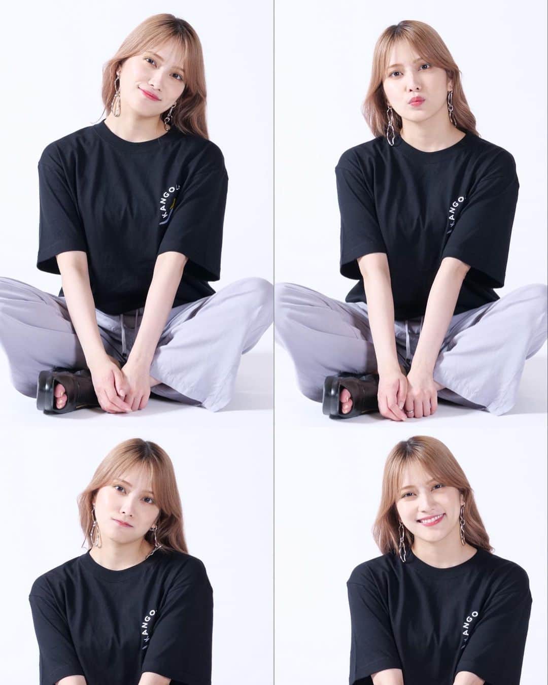 のインスタグラム：「KANGOL REWARD × ANNA IRIYAMA コラボアイテムの受注受付は8月1日23時59分までです！ Tシャツはブラック、ベージュ、ホワイト、カーキ、ピンクの5色展開です🌈♡  ストーリーまたは プロフィールのリンクからお買い求めください☻  私は今のところホワイトとベージュをよく着ていますっ🕶✨」