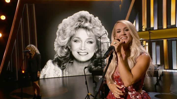 キャリー・アンダーウッドのインスタグラム：「Here’s a #FlashbackFriday ahead of @barbaramandrellmusic’s 50th Opry Anniversary celebration tomorrow night. I loved honoring the legendary ladies of the @opry during my 2020 @acmawards performance. 💕   *link in bio」