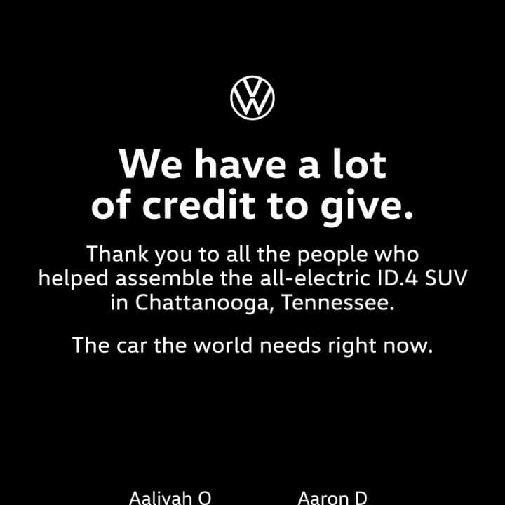 Volkswagen USAのインスタグラム：「If you’ve got three minutes, we’ve got over 3,000 people to thank for helping assemble the all-electric ID.4 SUV in Chattanooga, TN. Credit where credit is due. Drive bigger.」