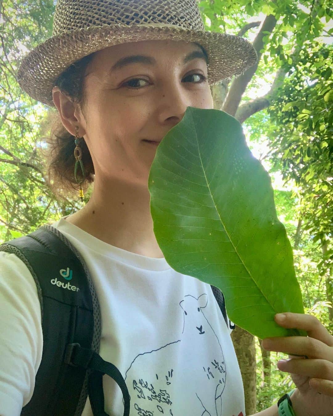 仲川希良のインスタグラム：「ホオノキの葉は団扇にも良いですね ・ 涼むというより 顔周りのブヨ避けですけど！ ・ ・ 先日高尾山にリハビリ登山に行ってきました ・ 6号路を上がって4号路を降りて まだまだいけたなと思いながら @takao_no_katao で一杯いただいて帰りましたが 翌日にヘロヘロになりました ・ 水分は相当とったけど それでも暑さと脱水で体には思いのほか負荷がかかっていたようです 熱中症、気をつけましょうね！ ・ ・ 久しぶりに高尾に行ったら魅力再発見してしまいまして 今日は息子連れで再訪 ・ "登らない高尾山"をテーマに水遊びだけしてきました 楽しすぎたのでまたアップします♩ ・ ・ #⛰ #登山 #トレッキング #ハイキング #山旅 #親子登山 #高尾山 #ホオノキ」