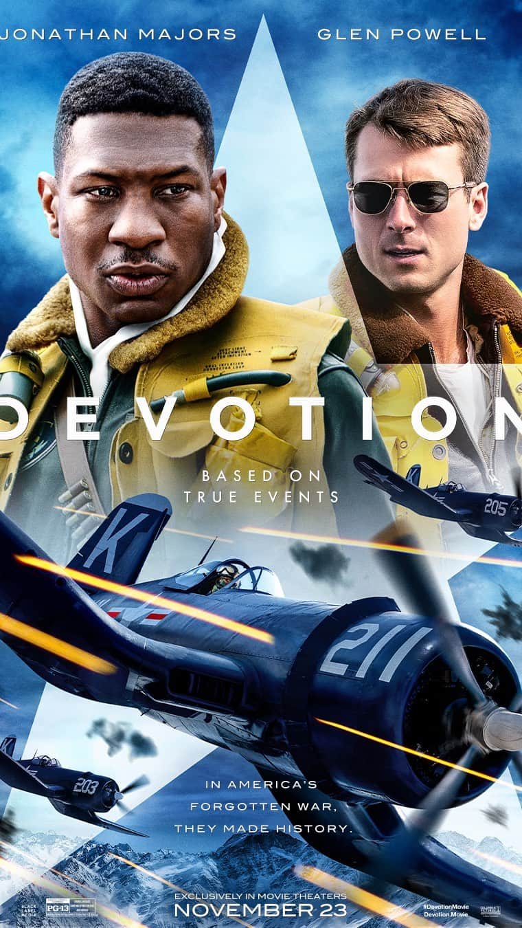 グレン・パウエルのインスタグラム：「Over 6 years ago I read the book “Devotion” and from the moment I finished it, I wanted the world to experience this story. It’s an untold epic true story of friendship and sacrifice. And the most personal thing I’ve ever made. It’s been a long road to this moment and the cast and crew put everything they had into it.   We’re so proud to show you the trailer here…  DEVOTION. Only in theaters. This Thanksgiving.」