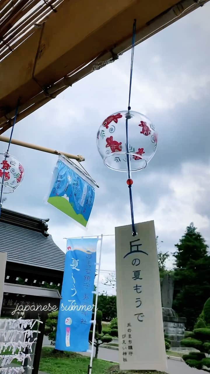 佐藤朱のインスタグラム：「#日本の夏  30℃越えが当たり前 35℃越えの猛暑日が続く東京で 満員電車に揺られて 元気に活動出来てるだけで もう満点💯でしょう？  お元気ですか？  #北海道 #美瑛　 #美瑛神社 #縁結び #風鈴 #夏の音 #旅　 #だれかにみせたい景色  #japan #hokkaido #biei #bieishrine  #windchimes  #japanesesummer  #extremelyhot」