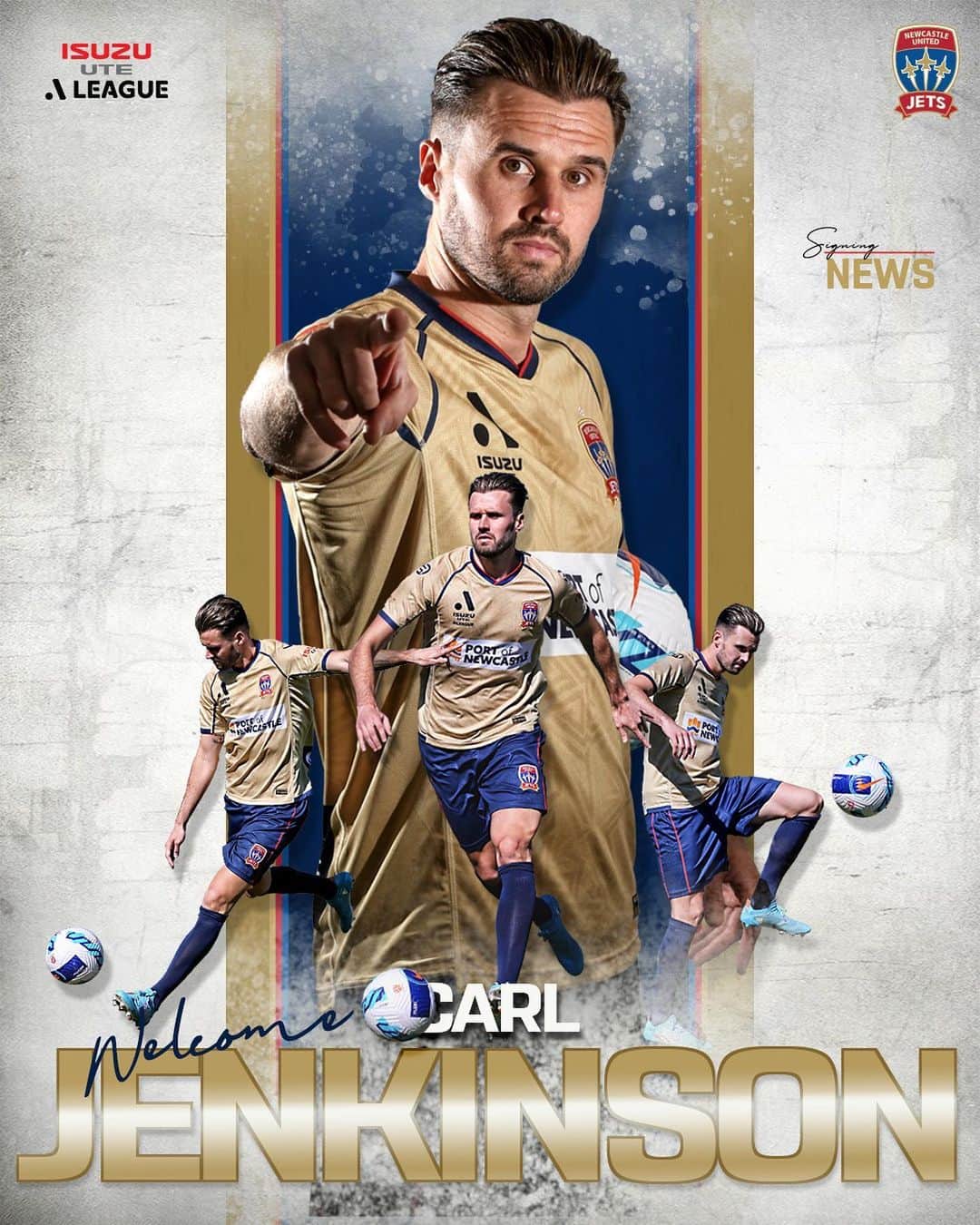 カール・ジェンキンソンのインスタグラム：「Very happy to have joined this great club in this beautiful city Looking forward to getting on the training pitch with the lads and building towards the season ahead @newcastlejetsfc  #bondedbygold」