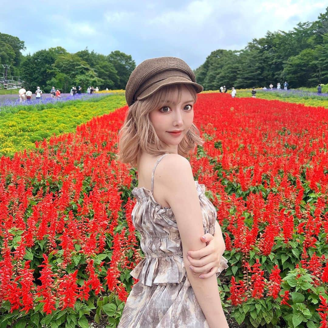 吉川ちえさんのインスタグラム写真 - (吉川ちえInstagram)「【🍎❤️🍓🍒🍉】 . たんばらラベンダーパーク行って 花に癒されてきた✌️💓 暑いかな？って思ったけどこの日は そんなに暑くなくて快適でした🥹🫶 . ラベンダーパークに行ったのに サルビア（赤）で写真撮った🤣✌️❤️ サルビアとラベンダーって似てると 思ったら同じシソ科なんだね✊ . お花見て癒されました❤️ . #たんばらラベンダーパーク #ラベンダー畑 #サルビア #群馬 #群馬観光」8月4日 1時09分 - yoshikawachie_16