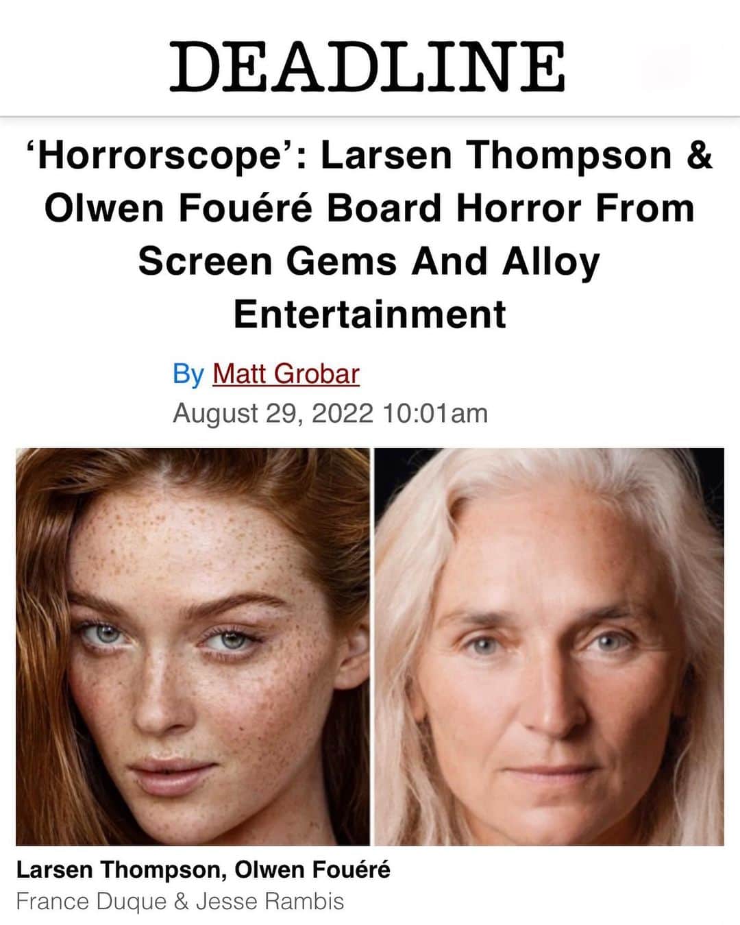 Larsen Thompsonのインスタグラム：「PINCH ME🥹🤭 ahhh I’m so excited to be a part of this!!! Thank you @sonypictures @annahalberg @iamspensercohen @scottglassgold for this incredible opportunity and can’t wait to work alongside this stellar cast! Coming soon @horrorscopemovie!!!」