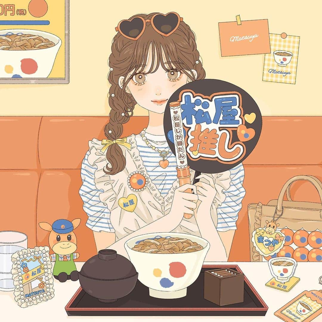 asukaさんのインスタグラム写真 - (asukaInstagram)「・ 🧡松屋しか勝たん💙  ま、まさかの！松屋フーズ( @matsuya_foods ) さんとのコラボイラストです😳  『松屋×オタ活』をテーマに、 松屋推しな女の子を描かせてもらいました〜🫶🏻 松屋のロゴ缶バッジが大量の痛バが 特にお気に入りです😂🧡  松屋フーズさんのInstagramにも掲載中なので、ぜひ覗いてみてくださいっ！👀 ・ ・ #instagood #instalike #instafashion #l4like #l4l #fff #f4f #牛めし #痛バッグ #参戦服コーデ  #matsuya #ヲタ活  #推し事グラム  #推しのいる生活  #推し活 #ファッションイラスト #イラストレーター #痛バ #おえかき #ペンライト #うちわ #参戦服  #松屋しか勝たん #松屋」9月1日 18時37分 - a20_suka002018