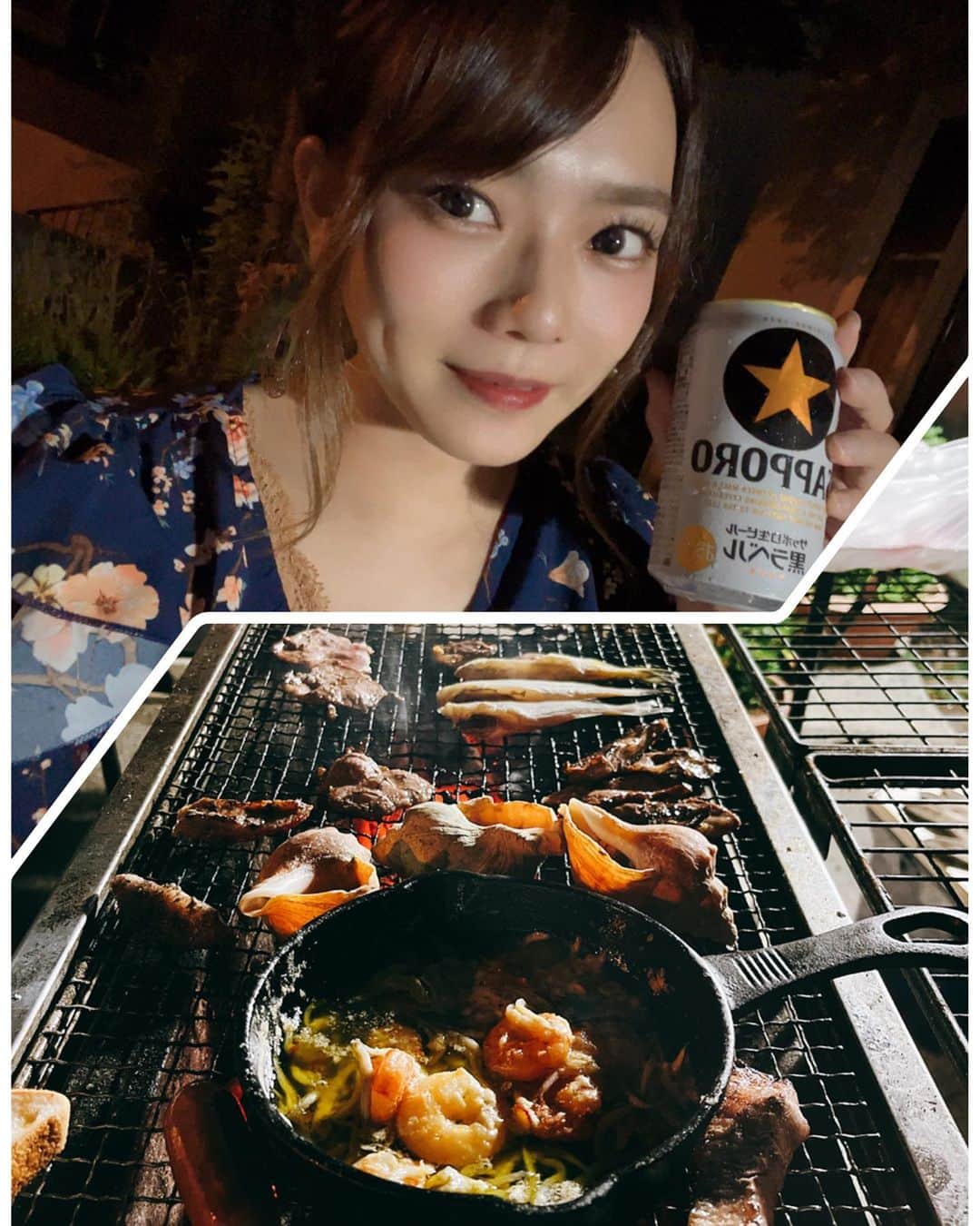 山脇千文美のインスタグラム：「夜BBQ #BBQ #サッポロビール #同窓会 #にゃ」
